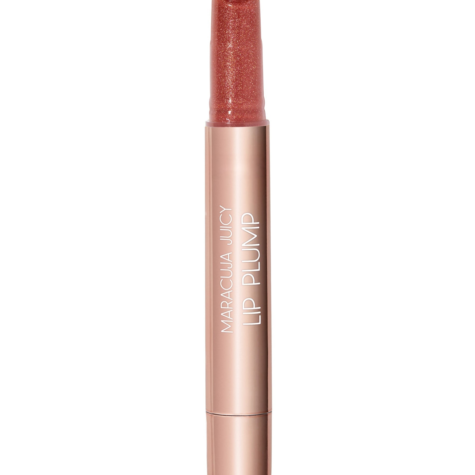 Lip plumper with rose gold casing on a white background