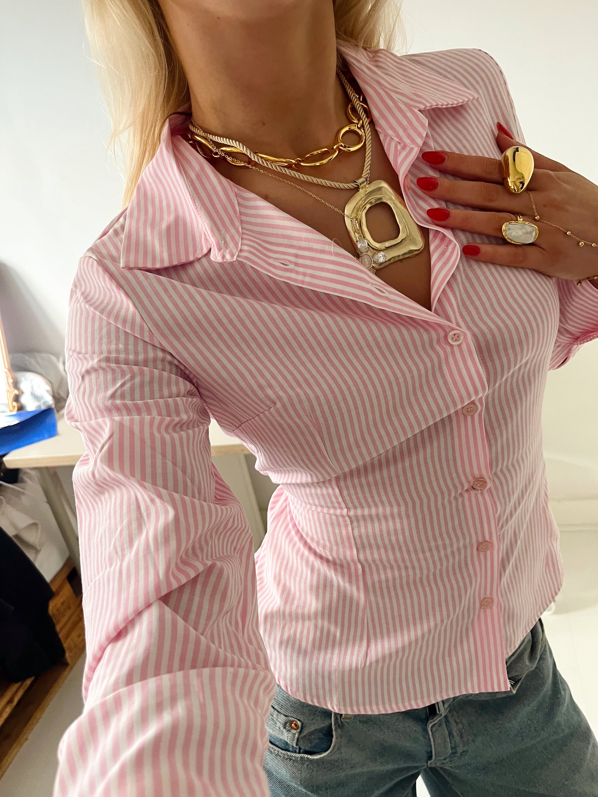 Alberte Fitted Shirt with Stripes - Eclaire