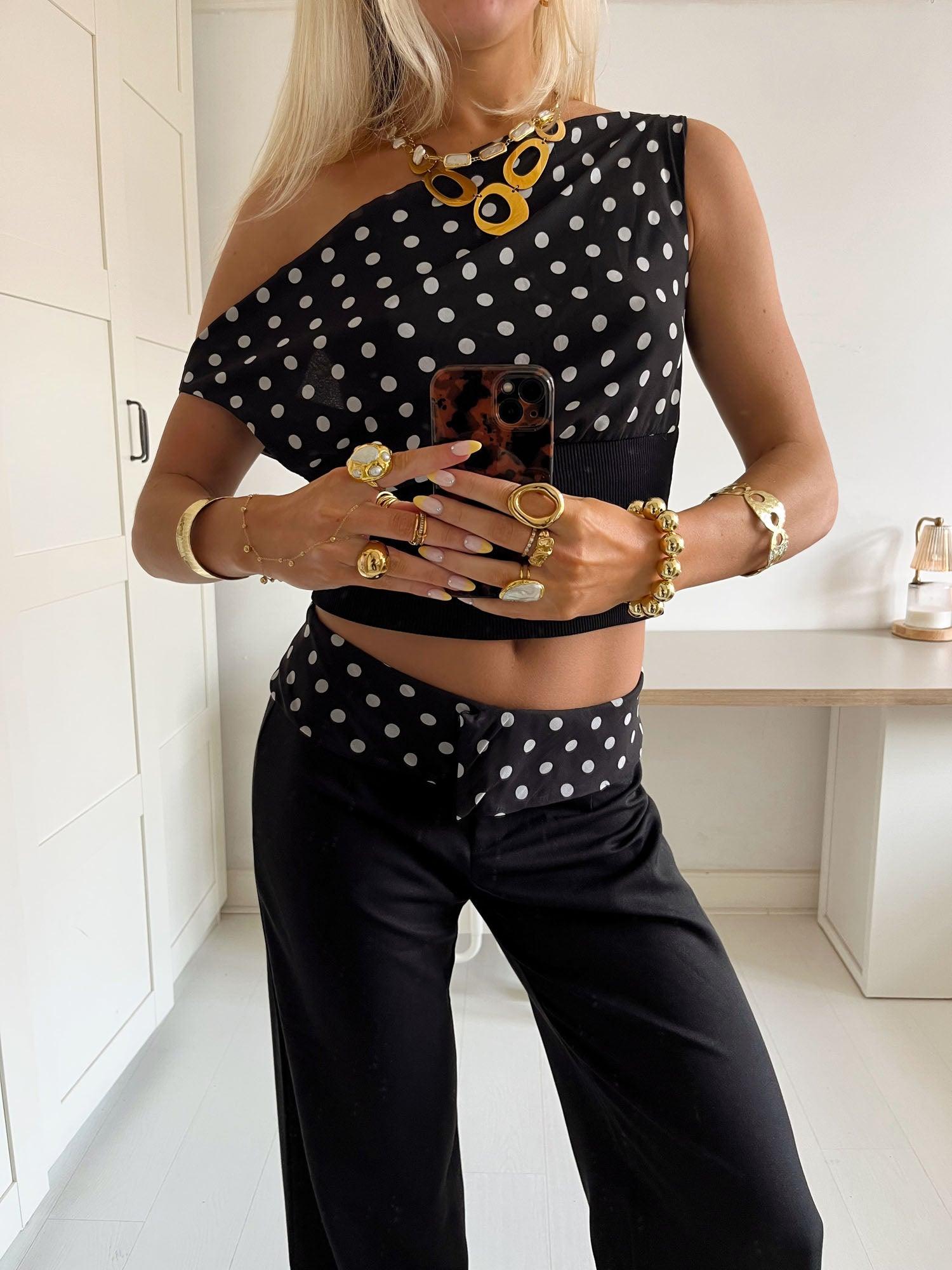 Kimmie Polka Dotted Top - Eclaire