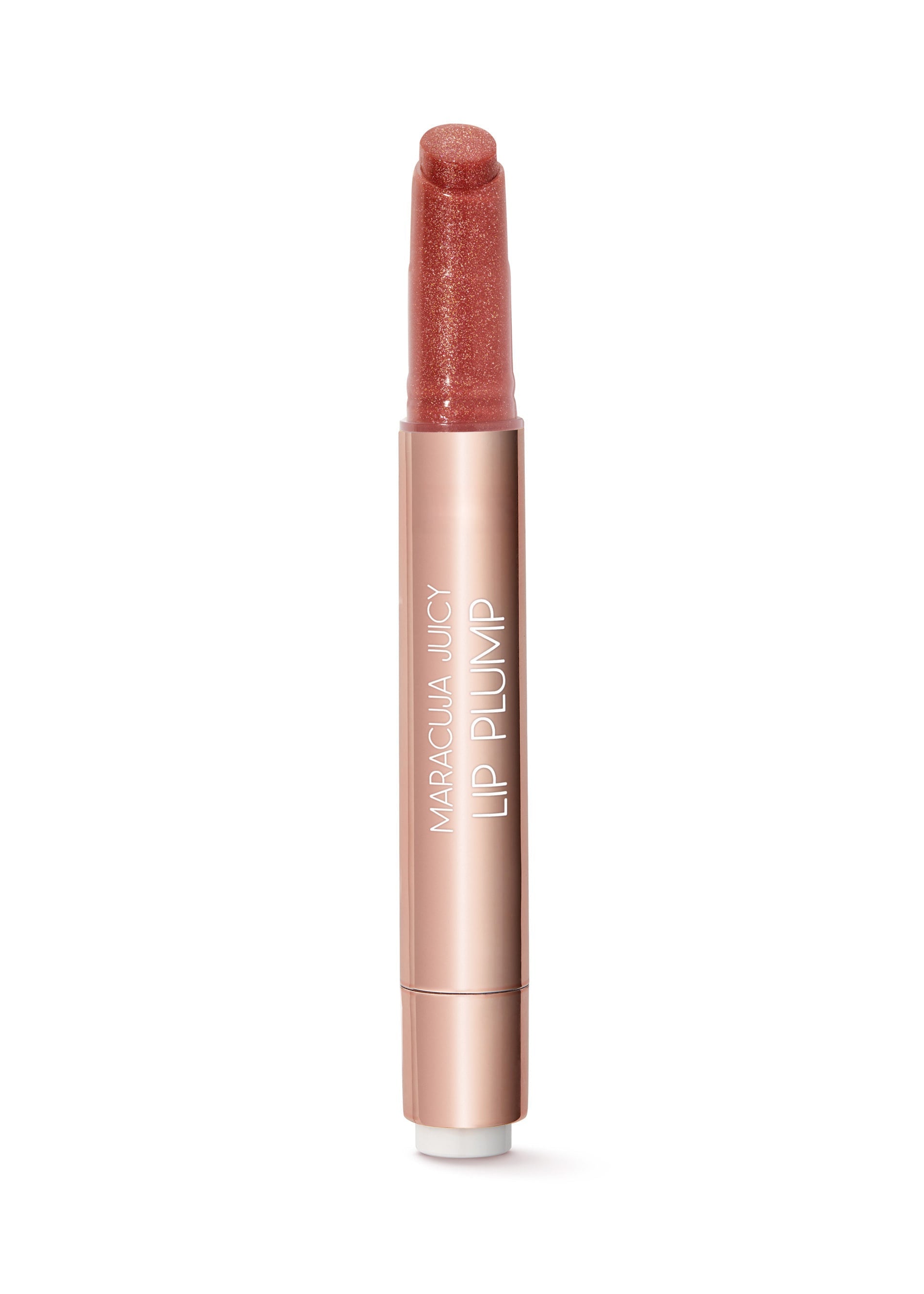 Lip plumper with rose gold casing on a white background